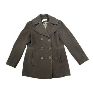 Calvin Klein Brown Wool Blend Pea Coat Double Breasted Women 10 Preppy Classic